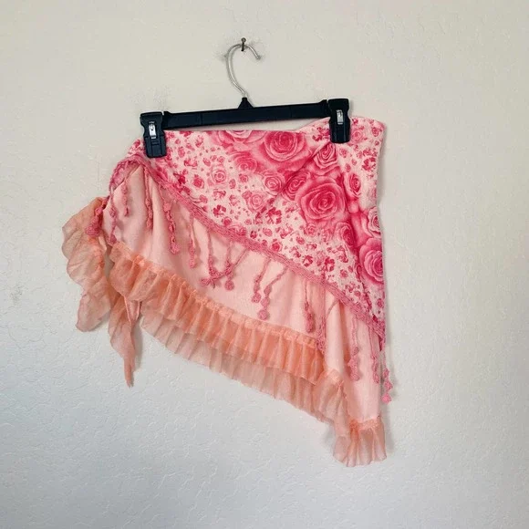 Pink Rose Semi Sheer Tassle Fringe Swim Sarong Cover Up Skirt - Picture 3 of 3